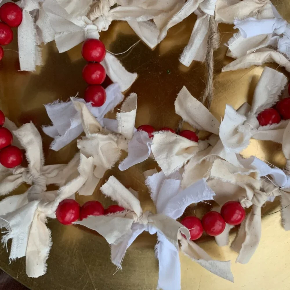 3 Feet/36 Inch Rag Tied and Red Bead Garland